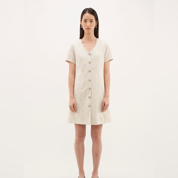 Corelia Button-Through relaxed linen timeless neutral minimal chic Dress small - Picture 1 of 9